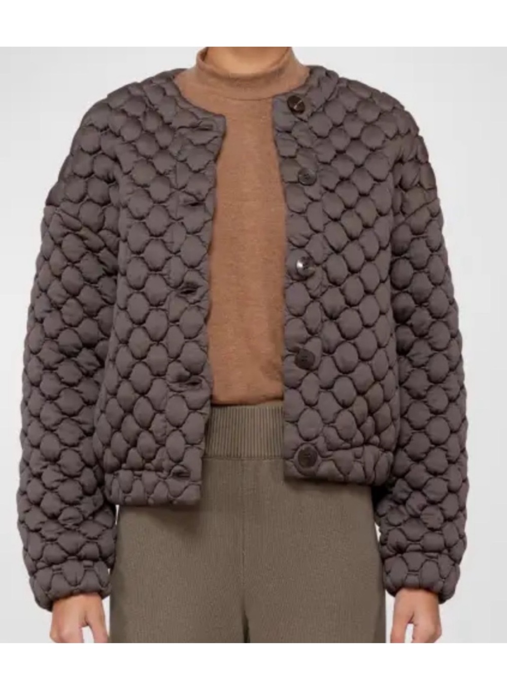 LESET Size Small Textured Quilted Button-Front Jacket in Deep Brown